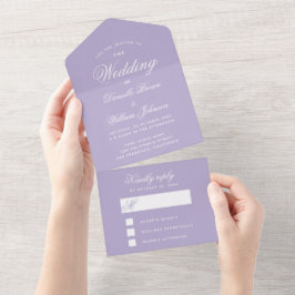 Invitación Todo En Uno Boda Lavanda Caligrafía Elegante RSVP Púrpura