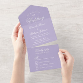 Invitación Todo En Uno Boda Lavanda Elegante Caligrafía RSVP Púrpura