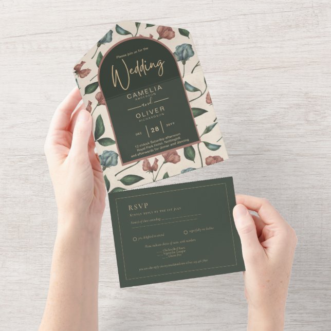 Invitación Todo En Uno Boda LeahG Emerald Green Terracotta Gold FALL (desgarro)