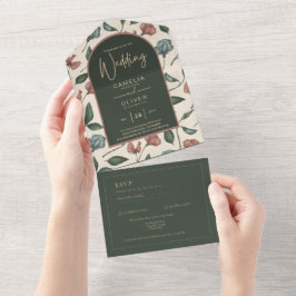 Invitación Todo En Uno Boda LeahG Emerald Green Terracotta Gold FALL