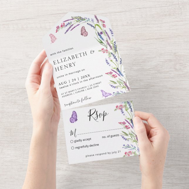 Invitación Todo En Uno Boda Lilac Lavender Mauve (desgarro)