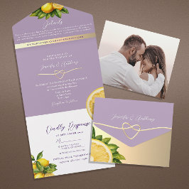 Invitación Todo En Uno Boda Limón Boho Morado