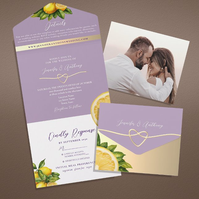 Invitación Todo En Uno Boda Limón Boho Morado (Subido por el creador)