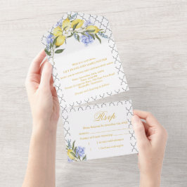 Invitación Todo En Uno Boda Limón Mediterráneo Patrón Marroquí 