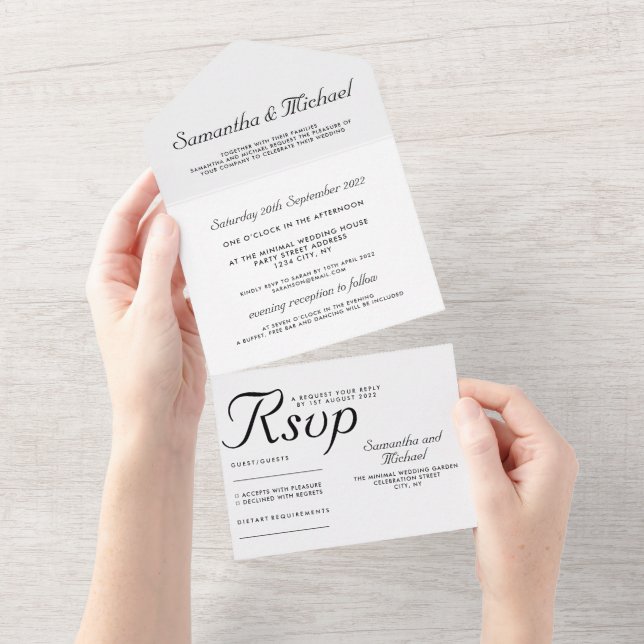 Invitación Todo En Uno Boda Limpia y Sencilla (desgarro)