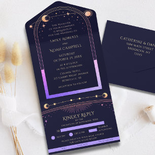 Invitación Todo En Uno Boda Lluvia de Estrellas Sol Luna Estrellas