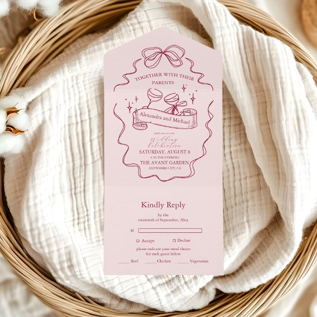 Invitación Todo En Uno Boda manuscrita con lazo peculiar (Subido por el creador)