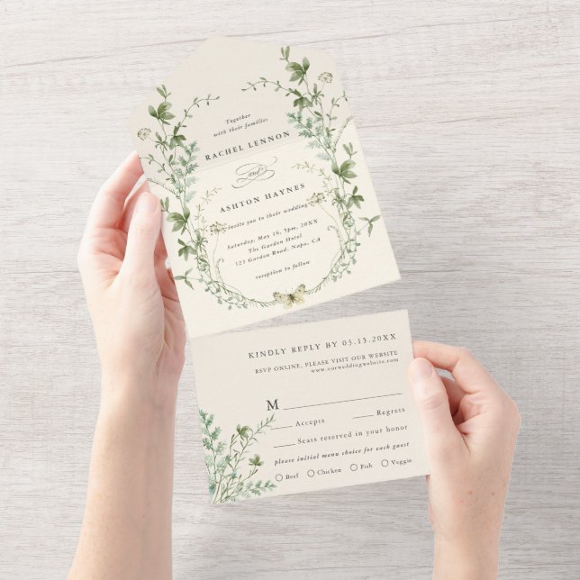 Invitación Todo En Uno Boda marfileelegante de acuarela (desgarro)