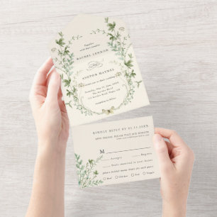 Invitación Todo En Uno Boda marfileelegante de acuarela