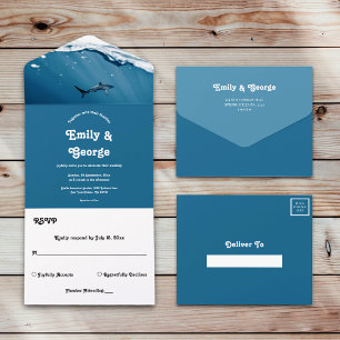 Invitación Todo En Uno Boda marina azul subacuática tiburón náutico de pl