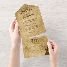 Invitación Todo En Uno Boda marrón rústico vintage Bride Groom