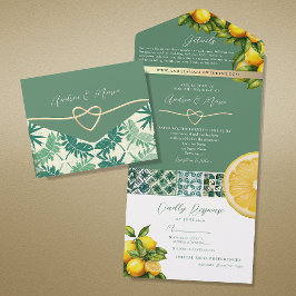 Invitación Todo En Uno Boda Mediterránea de Acuarela Limón
