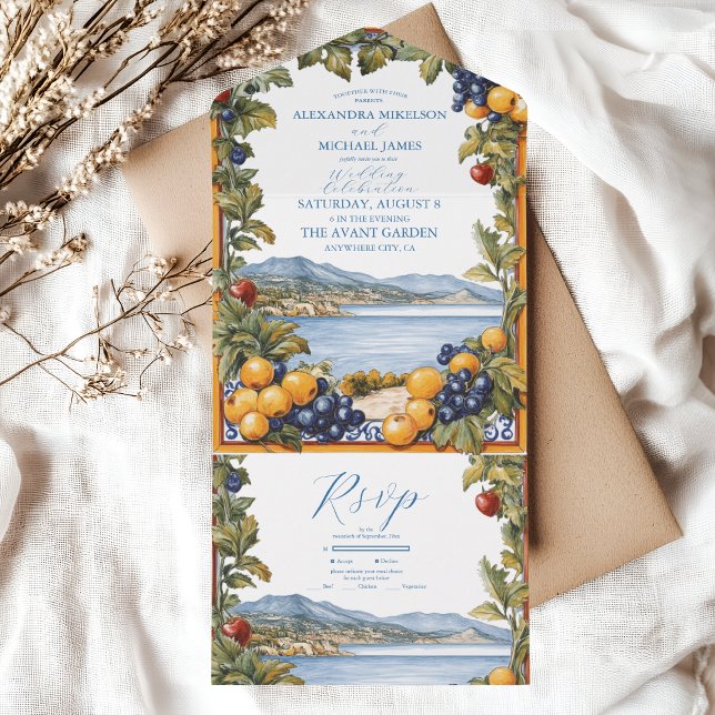 Invitación Todo En Uno Boda mediterráneo ilustrado (Subido por el creador)