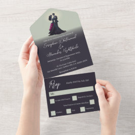 Invitación Todo En Uno Boda Mínima de Amantes Góticos Románticos