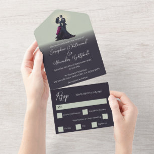 Invitación Todo En Uno Boda Mínima de Amantes Góticos Románticos