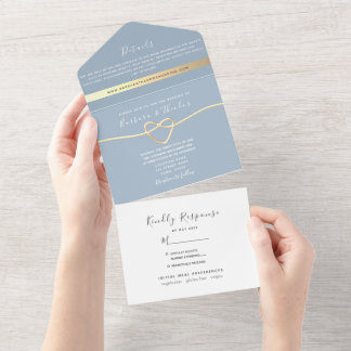 Invitación Todo En Uno Boda Minimalista Azul Polvo