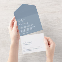 Invitación Todo En Uno Boda minimalista azul turbulento en escritura mode