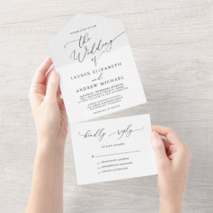 Invitación Todo En Uno Boda Minimalista blanco y negro
