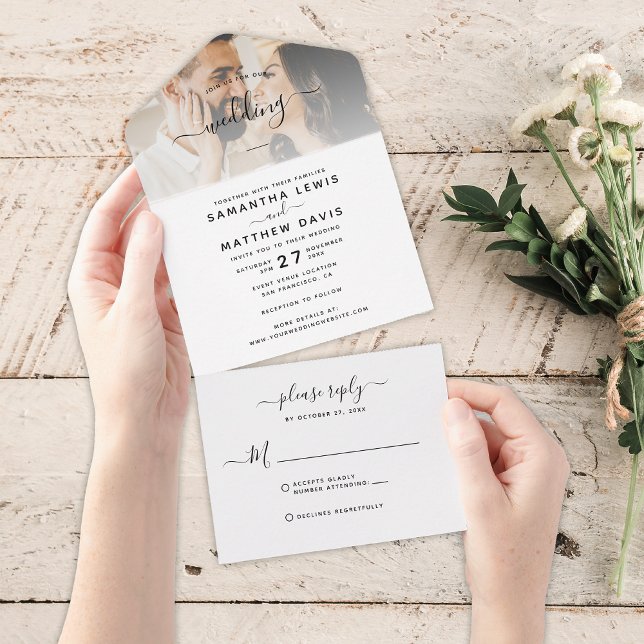 Invitación Todo En Uno Boda Minimalista bohemio de fotografía de pareja (Subido por el creador)