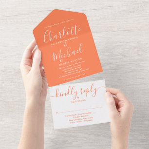 Invitación Todo En Uno Boda Minimalista Coral Contemporánea