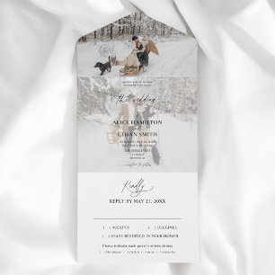 Invitación Todo En Uno Boda Minimalista de caligrafía elegante fotográfic