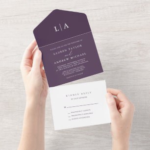 Invitación Todo En Uno Boda Minimalista de ciruela púrpura