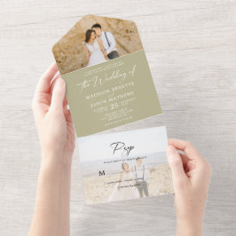 Invitación Todo En Uno Boda minimalista de Sage Green 2 Photo Rsvp