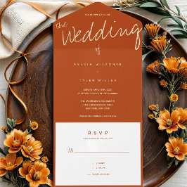 Invitación Todo En Uno Boda Minimalista de tipografía Naranja quemada