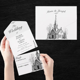 Invitación Todo En Uno Boda minimalista de una iglesia de época