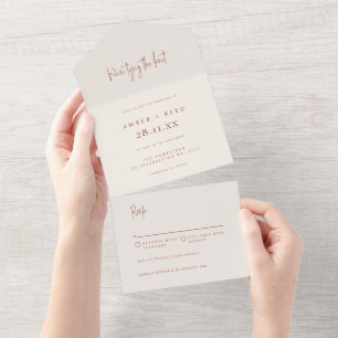 Invitación Todo En Uno Boda Minimalista Elegante de Terracota Desgarrar  