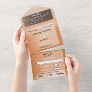 Invitación Todo En Uno Boda Minimalista Moderna Acuarela Naranja  