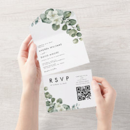Invitación Todo En Uno Boda Minimalista Moderna con Código QR de Eucalipt