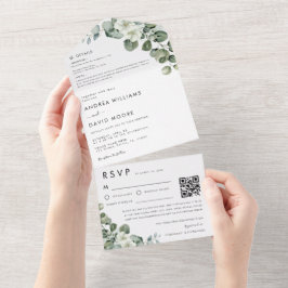 Invitación Todo En Uno Boda Minimalista Moderna con Código QR de RSVP de 