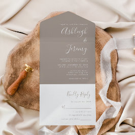Invitación Todo En Uno Boda Minimalista Moderna en Taupe