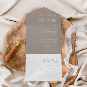 Invitación Todo En Uno Boda Minimalista Moderna en Taupe