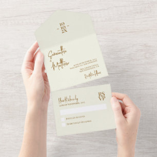 Invitación Todo En Uno Boda minimalista moderna simple marfil