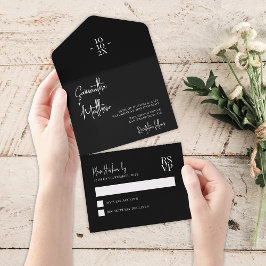 Invitación Todo En Uno Boda minimalista moderna simple negra