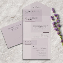 Invitación Todo En Uno Boda Minimalista neutro de lavanda gris