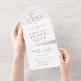 Invitación Todo En Uno Boda Minimalista rojo