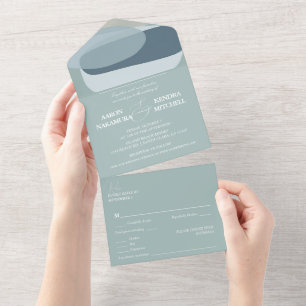 Invitación Todo En Uno Boda Minimalista Seafoam Sage Green
