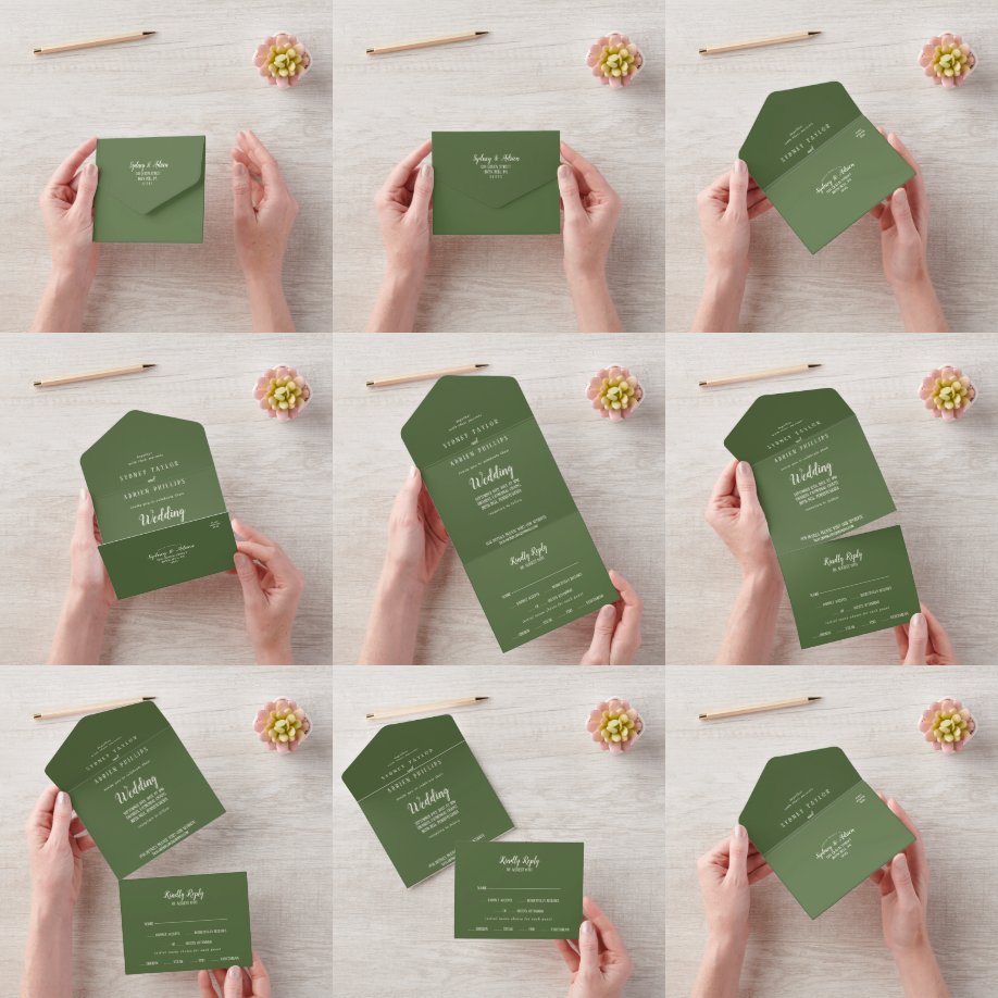 Invitación Todo En Uno Boda Minimalista simple  de sabios oscuros