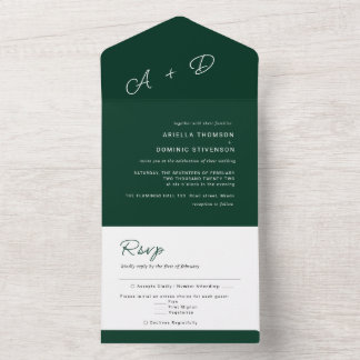 Invitación Todo En Uno Boda minimalista verde esmeralda