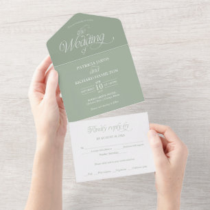 Invitación Todo En Uno Boda Minimalista Verde Salvia Elegante