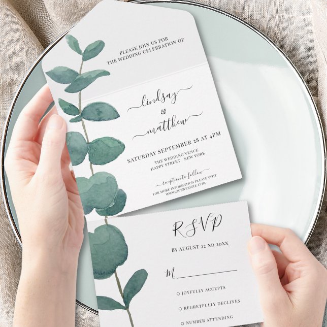 Invitación Todo En Uno Boda mínimo de eucalipto (Subido por el creador)