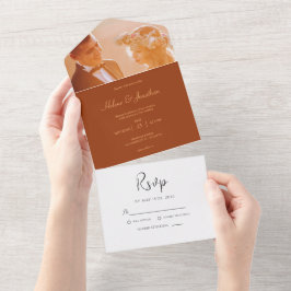 Invitación Todo En Uno Boda mínimo de foto Naranja quemada
