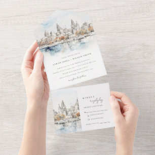Invitación Todo En Uno Boda mínimo de la acuarela de Kansas City Missouri