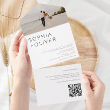 Boda minimo moderno de fotografía y código QR