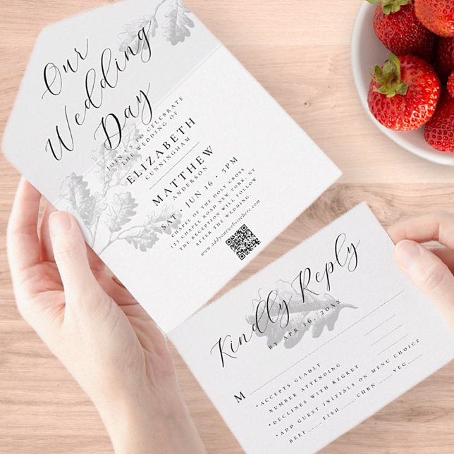 Invitación Todo En Uno Boda Moda Botánica Simple Moderna Código QR (Subido por el creador)