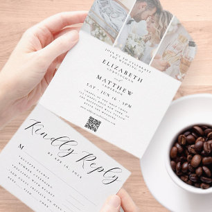 Invitación Todo En Uno Boda Moda moderna Código QR Tres fotos