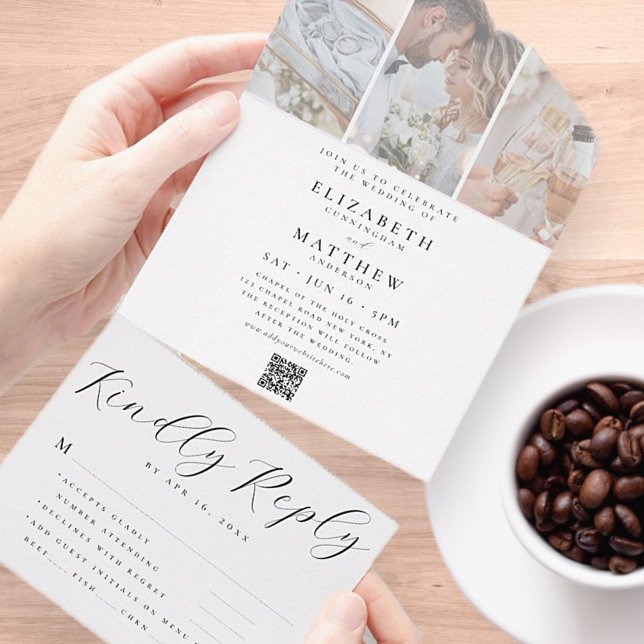 Invitación Todo En Uno Boda Moda moderna Código QR Tres fotos (Subido por el creador)